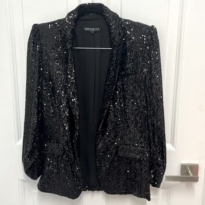 Generation love black sequin blazer with ruched sleeves at cuff size large